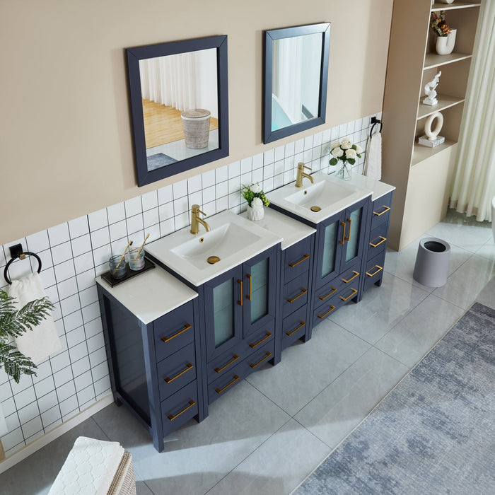 84" Double Sink Modern Bathroom Vanity Set with Ceramic Top & Free Mirrors – Large Storage Cabinet with 3 Side Cabinets VA3024-84 - HomeBeyond