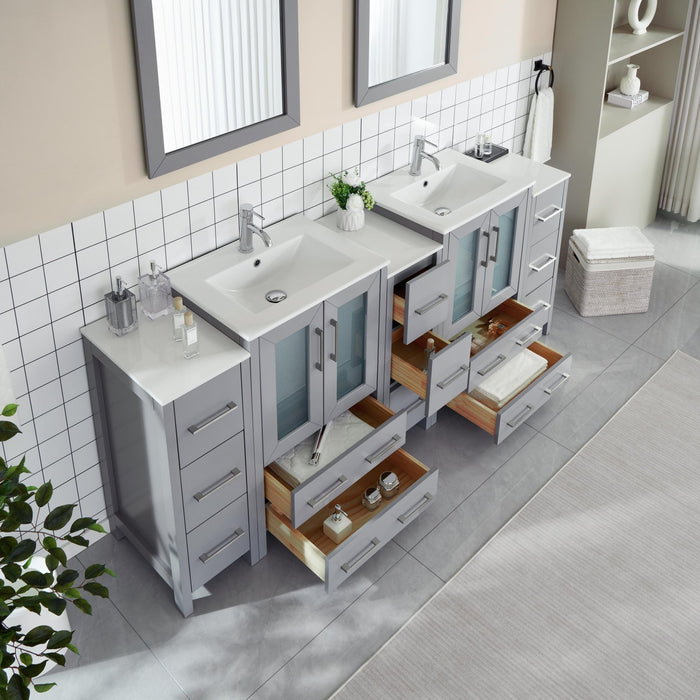 84" Double Sink Modern Bathroom Vanity Set with Ceramic Top & Free Mirrors – Large Storage Cabinet with 3 Side Cabinets VA3024-84 - HomeBeyond