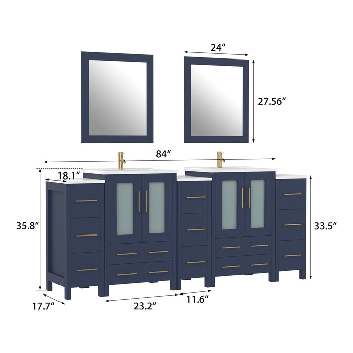 84" Double Sink Modern Bathroom Vanity Set with Ceramic Top & Free Mirrors – Large Storage Cabinet with 3 Side Cabinets VA3024-84 - HomeBeyond