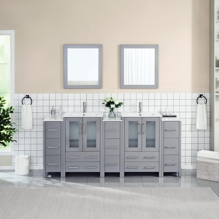 84" Double Sink Modern Bathroom Vanity Set with Ceramic Top & Free Mirrors – Large Storage Cabinet with 3 Side Cabinets VA3024-84 - HomeBeyond
