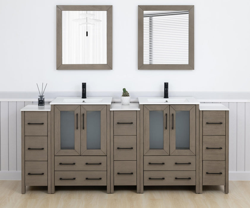 84" Double Sink Modern Bathroom Vanity Set with Ceramic Top & Free Mirrors – Large Storage Cabinet with 3 Side Cabinets VA3024-84 - HomeBeyond