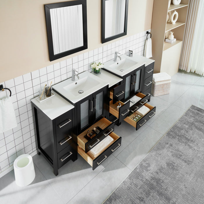 84" Double Sink Modern Bathroom Vanity Set with Ceramic Top & Free Mirrors – Large Storage Cabinet with 3 Side Cabinets VA3024-84 - HomeBeyond