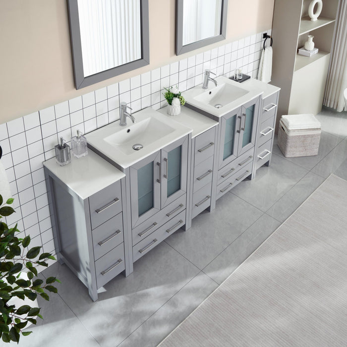 84" Double Sink Modern Bathroom Vanity Set with Ceramic Top & Free Mirrors – Large Storage Cabinet with 3 Side Cabinets VA3024-84 - HomeBeyond