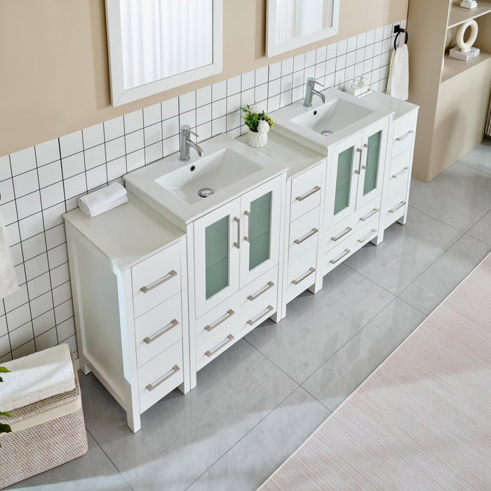 84" Double Sink Modern Bathroom Vanity Set with Ceramic Top & Free Mirrors – Large Storage Cabinet with 3 Side Cabinets VA3024-84 - HomeBeyond