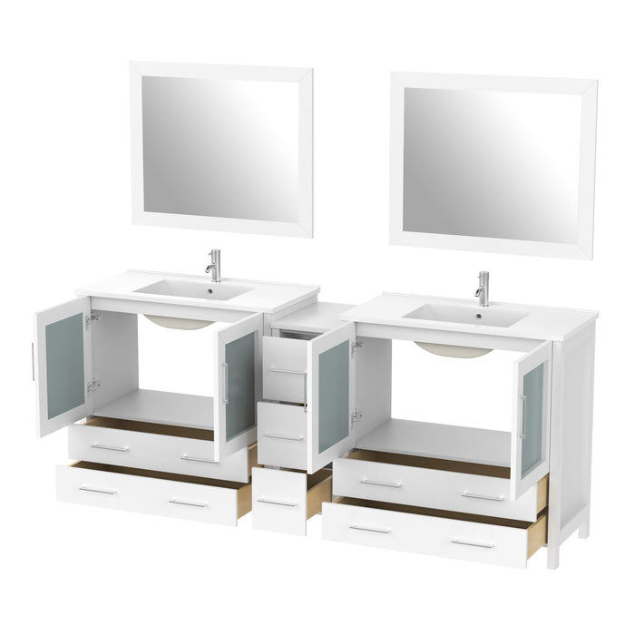 84" Double Sink Modern Bathroom Vanity Set with Ceramic Top & Free Mirrors – Large Storage Cabinet with 7 Drawers VA3036-84 - HomeBeyond