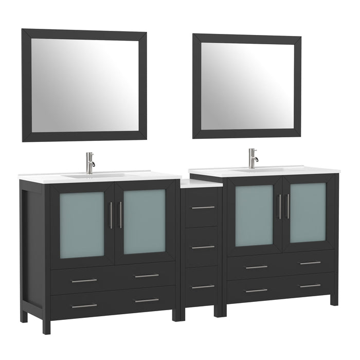84" Double Sink Modern Bathroom Vanity Set with Ceramic Top & Free Mirrors – Large Storage Cabinet with 7 Drawers VA3036-84 - HomeBeyond
