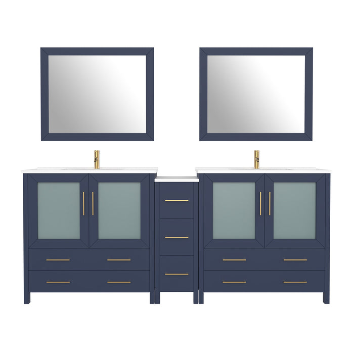 84" Double Sink Modern Bathroom Vanity Set with Ceramic Top & Free Mirrors – Large Storage Cabinet with 7 Drawers VA3036-84 - HomeBeyond