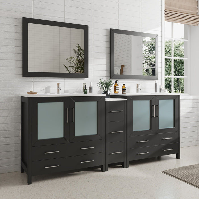 84" Double Sink Modern Bathroom Vanity Set with Ceramic Top & Free Mirrors – Large Storage Cabinet with 7 Drawers VA3036-84 - HomeBeyond