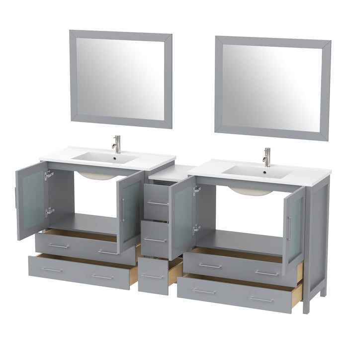 84" Double Sink Modern Bathroom Vanity Set with Ceramic Top & Free Mirrors – Large Storage Cabinet with 7 Drawers VA3036-84 - HomeBeyond