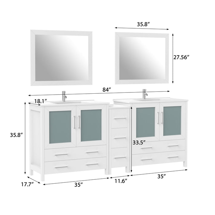 84" Double Sink Modern Bathroom Vanity Set with Ceramic Top & Free Mirrors – Large Storage Cabinet with 7 Drawers VA3036-84 - HomeBeyond
