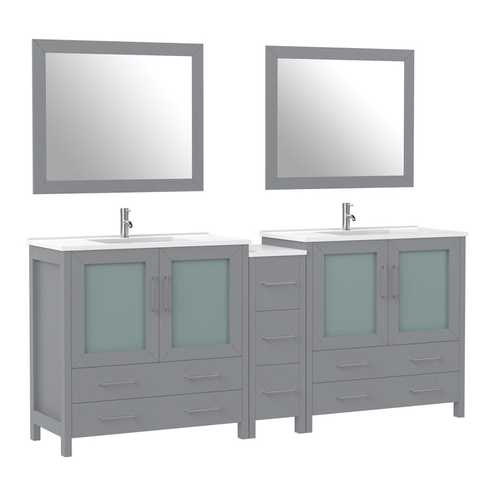 84" Double Sink Modern Bathroom Vanity Set with Ceramic Top & Free Mirrors – Large Storage Cabinet with 7 Drawers VA3036-84 - HomeBeyond