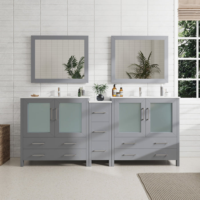 84" Double Sink Modern Bathroom Vanity Set with Ceramic Top & Free Mirrors – Large Storage Cabinet with 7 Drawers VA3036-84 - HomeBeyond
