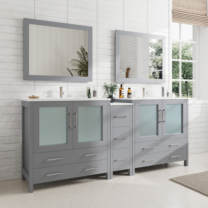 84" Double Sink Modern Bathroom Vanity Set with Ceramic Top & Free Mirrors – Large Storage Cabinet with 7 Drawers VA3036-84 - HomeBeyond