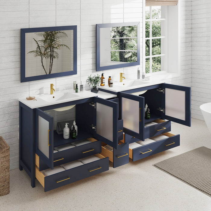 84" Double Sink Modern Bathroom Vanity Set with Ceramic Top & Free Mirrors – Large Storage Cabinet with 7 Drawers VA3036-84 - HomeBeyond
