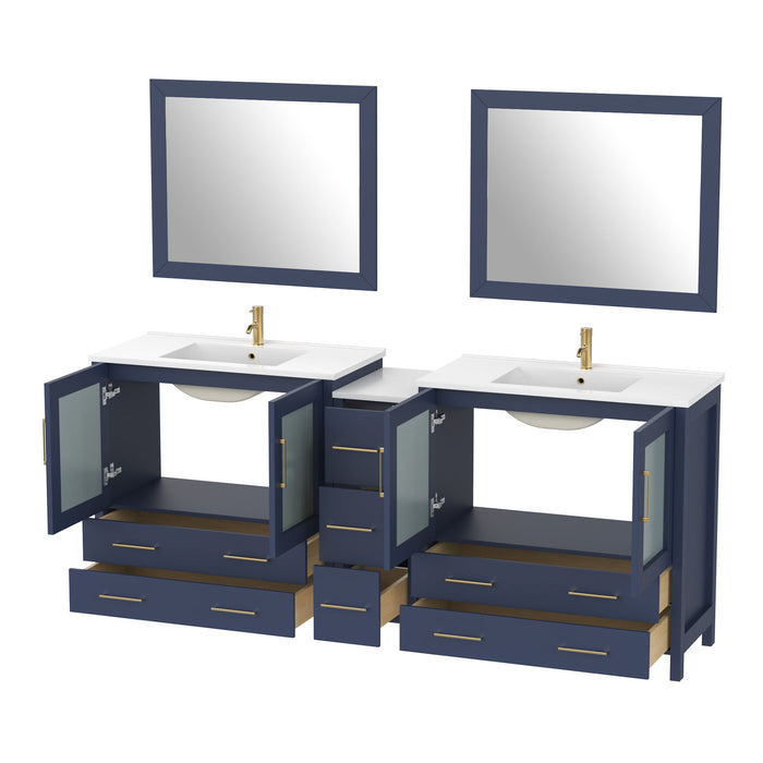 84" Double Sink Modern Bathroom Vanity Set with Ceramic Top & Free Mirrors – Large Storage Cabinet with 7 Drawers VA3036-84 - HomeBeyond
