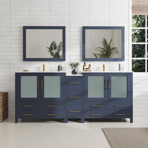 84" Double Sink Modern Bathroom Vanity Set with Ceramic Top & Free Mirrors – Large Storage Cabinet with 7 Drawers VA3036-84 - HomeBeyond