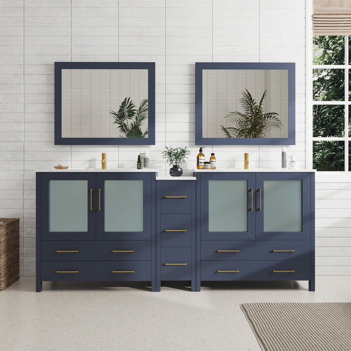 84" Double Sink Modern Bathroom Vanity Set with Ceramic Top & Free Mirrors – Large Storage Cabinet with 7 Drawers VA3036-84 - HomeBeyond