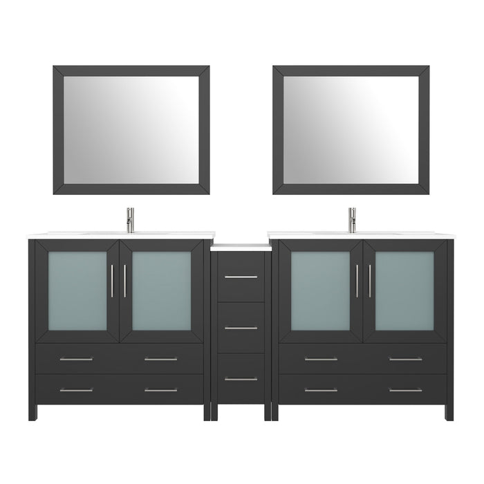 84" Double Sink Modern Bathroom Vanity Set with Ceramic Top & Free Mirrors – Large Storage Cabinet with 7 Drawers VA3036-84 - HomeBeyond