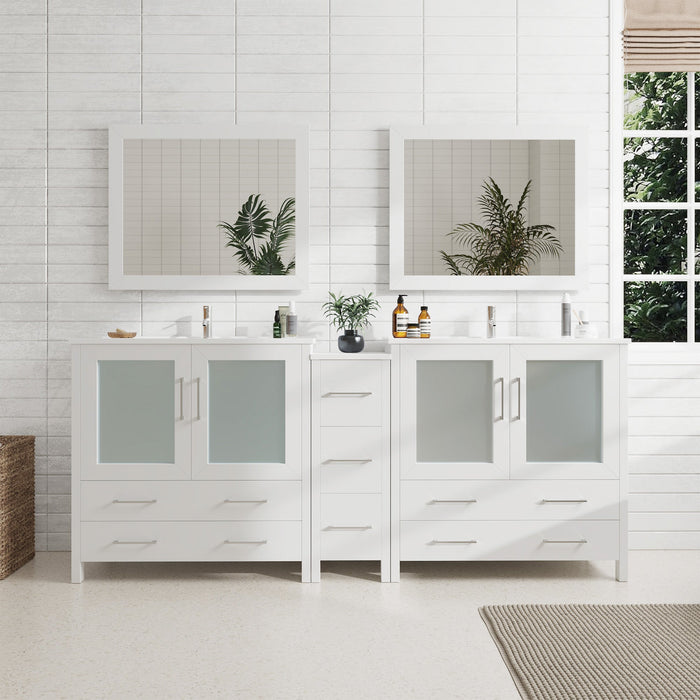 84" Double Sink Modern Bathroom Vanity Set with Ceramic Top & Free Mirrors – Large Storage Cabinet with 7 Drawers VA3036-84 - HomeBeyond