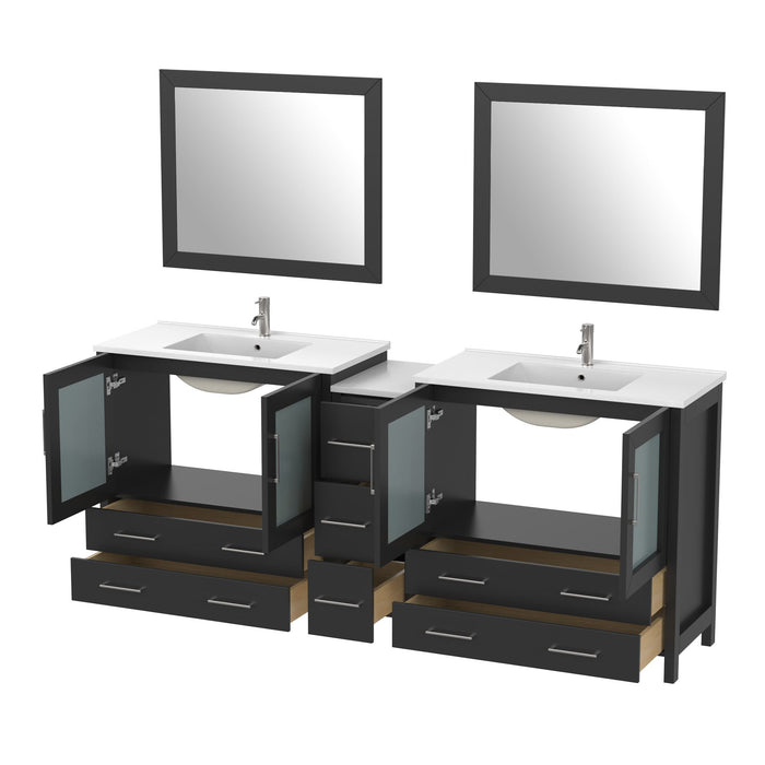 84" Double Sink Modern Bathroom Vanity Set with Ceramic Top & Free Mirrors – Large Storage Cabinet with 7 Drawers VA3036-84 - HomeBeyond