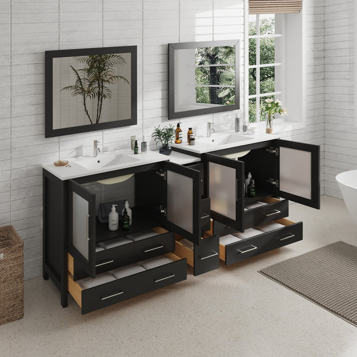 84" Double Sink Modern Bathroom Vanity Set with Ceramic Top & Free Mirrors – Large Storage Cabinet with 7 Drawers VA3036-84 - HomeBeyond