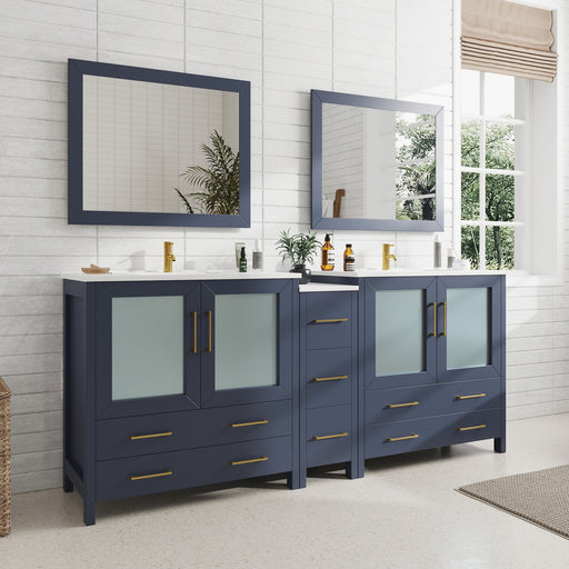 84" Double Sink Modern Bathroom Vanity Set with Ceramic Top & Free Mirrors – Large Storage Cabinet with 7 Drawers VA3036-84 - HomeBeyond