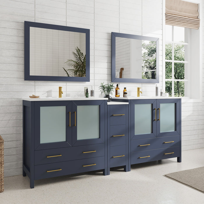 84" Double Sink Modern Bathroom Vanity Set with Ceramic Top & Free Mirrors – Large Storage Cabinet with 7 Drawers VA3036-84 - HomeBeyond