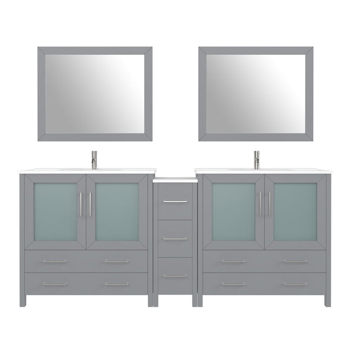 84" Double Sink Modern Bathroom Vanity Set with Ceramic Top & Free Mirrors – Large Storage Cabinet with 7 Drawers VA3036-84 - HomeBeyond