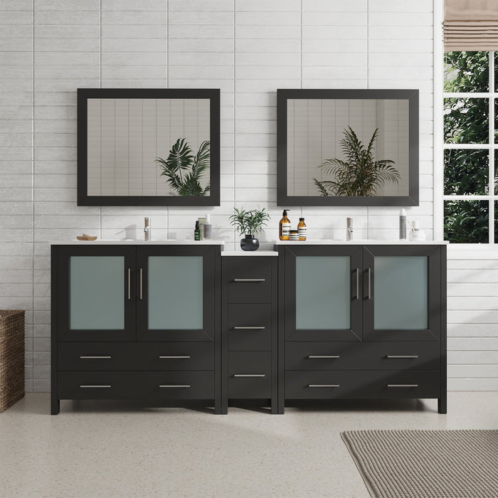 84" Double Sink Modern Bathroom Vanity Set with Ceramic Top & Free Mirrors – Large Storage Cabinet with 7 Drawers VA3036-84 - HomeBeyond