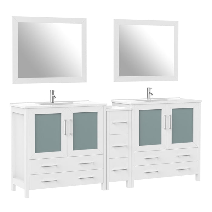 84" Double Sink Modern Bathroom Vanity Set with Ceramic Top & Free Mirrors – Large Storage Cabinet with 7 Drawers VA3036-84 - HomeBeyond