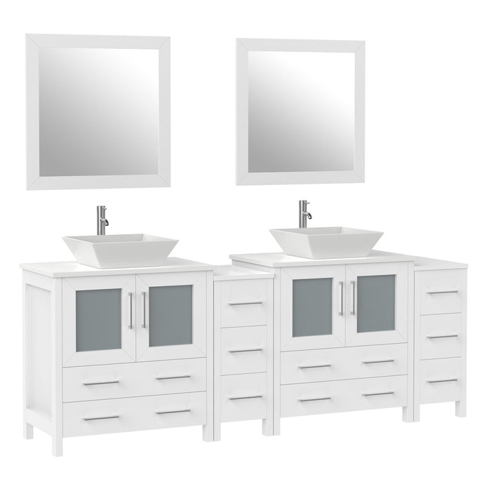 84" Double Sink Modern Bathroom Vanity Set with Engineered Marble Top & Free Mirrors – Large Storage Cabinet with 10 Drawers VA3130-84 - HomeBeyond