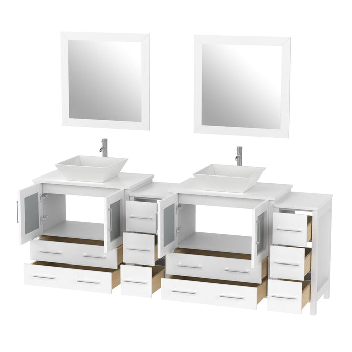 84" Double Sink Modern Bathroom Vanity Set with Engineered Marble Top & Free Mirrors – Large Storage Cabinet with 10 Drawers VA3130-84 - HomeBeyond
