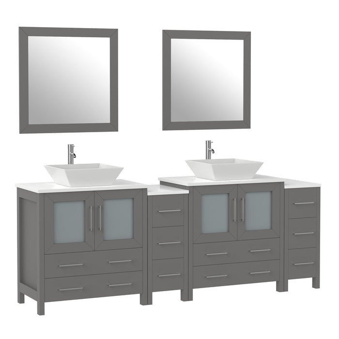84" Double Sink Modern Bathroom Vanity Set with Engineered Marble Top & Free Mirrors – Large Storage Cabinet with 10 Drawers VA3130-84 - HomeBeyond