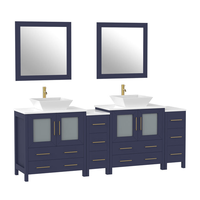 84" Double Sink Modern Bathroom Vanity Set with Engineered Marble Top & Free Mirrors – Large Storage Cabinet with 10 Drawers VA3130-84 - HomeBeyond