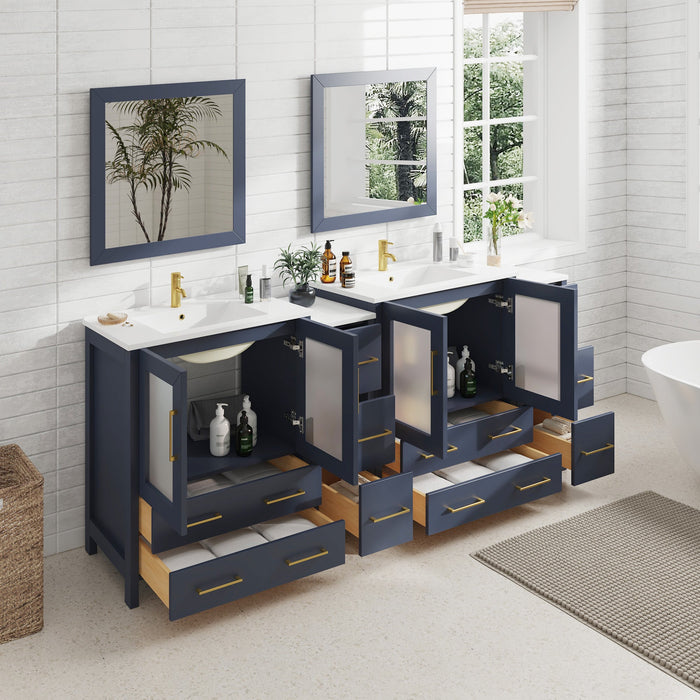 84" Double Sink Modern Bathroom Vanity Set with White Ceramic Top & Free Mirrors – Large Storage Cabinet with 10 Drawers VA3030-84 - HomeBeyond