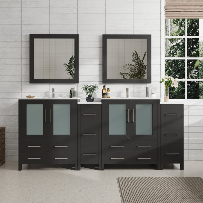 84" Double Sink Modern Bathroom Vanity Set with White Ceramic Top & Free Mirrors – Large Storage Cabinet with 10 Drawers VA3030-84 - HomeBeyond