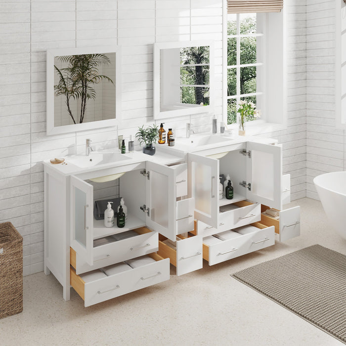 84" Double Sink Modern Bathroom Vanity Set with White Ceramic Top & Free Mirrors – Large Storage Cabinet with 10 Drawers VA3030-84 - HomeBeyond