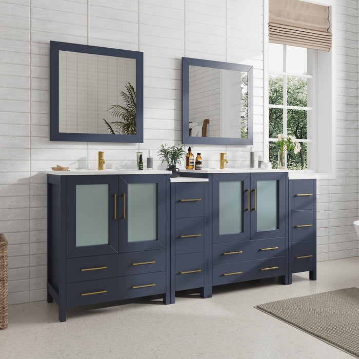 84" Double Sink Modern Bathroom Vanity Set with White Ceramic Top & Free Mirrors – Large Storage Cabinet with 10 Drawers VA3030-84 - HomeBeyond