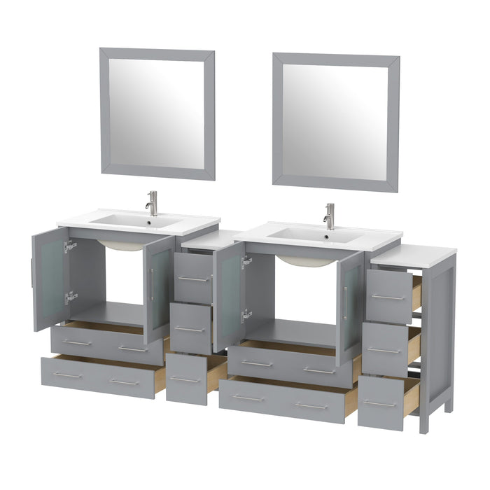 84" Double Sink Modern Bathroom Vanity Set with White Ceramic Top & Free Mirrors – Large Storage Cabinet with 10 Drawers VA3030-84 - HomeBeyond