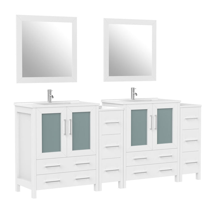 84" Double Sink Modern Bathroom Vanity Set with White Ceramic Top & Free Mirrors – Large Storage Cabinet with 10 Drawers VA3030-84 - HomeBeyond