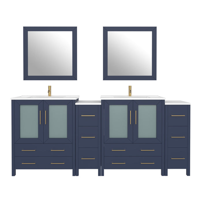 84" Double Sink Modern Bathroom Vanity Set with White Ceramic Top & Free Mirrors – Large Storage Cabinet with 10 Drawers VA3030-84 - HomeBeyond