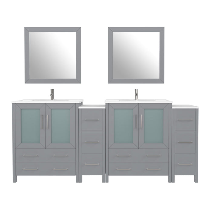 84" Double Sink Modern Bathroom Vanity Set with White Ceramic Top & Free Mirrors – Large Storage Cabinet with 10 Drawers VA3030-84 - HomeBeyond