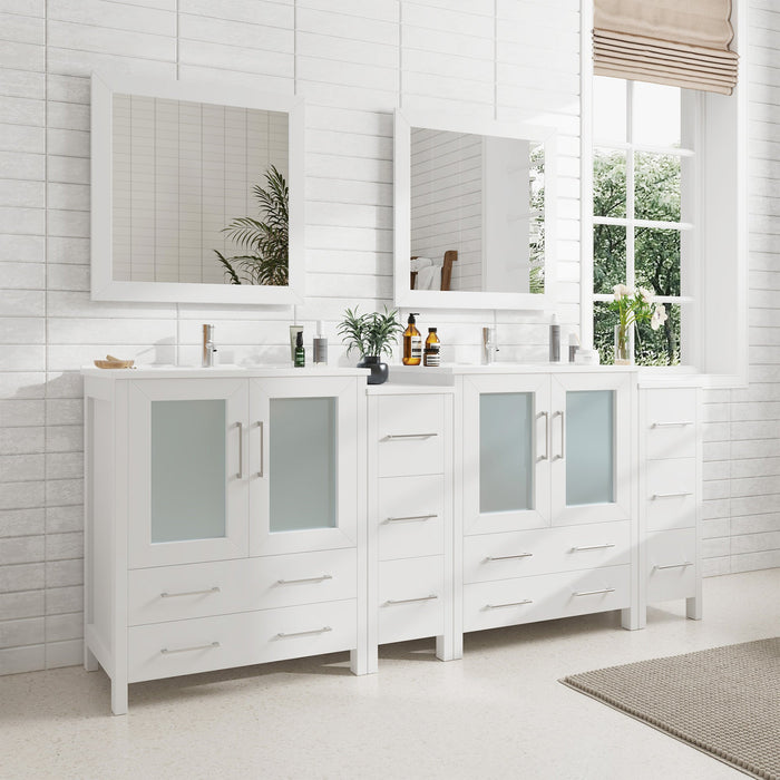 84" Double Sink Modern Bathroom Vanity Set with White Ceramic Top & Free Mirrors – Large Storage Cabinet with 10 Drawers VA3030-84 - HomeBeyond