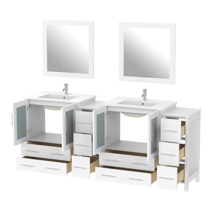 84" Double Sink Modern Bathroom Vanity Set with White Ceramic Top & Free Mirrors – Large Storage Cabinet with 10 Drawers VA3030-84 - HomeBeyond