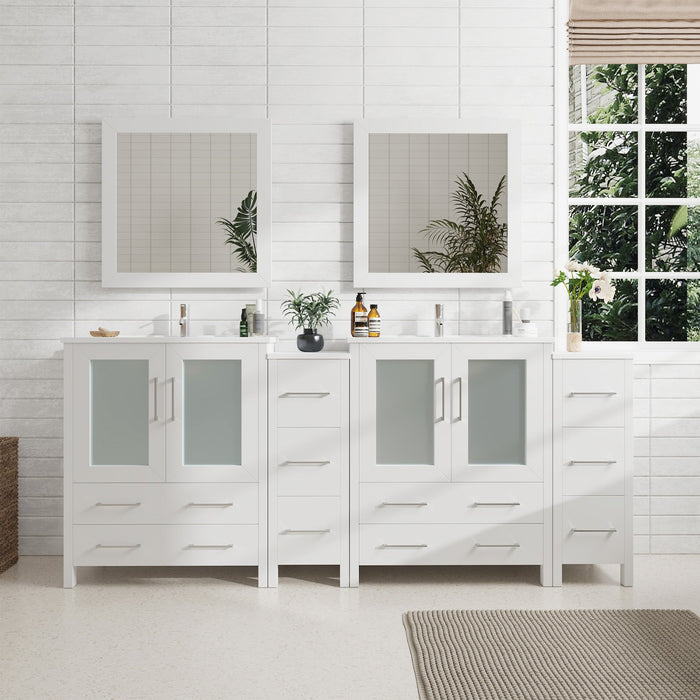 84" Double Sink Modern Bathroom Vanity Set with White Ceramic Top & Free Mirrors – Large Storage Cabinet with 10 Drawers VA3030-84 - HomeBeyond