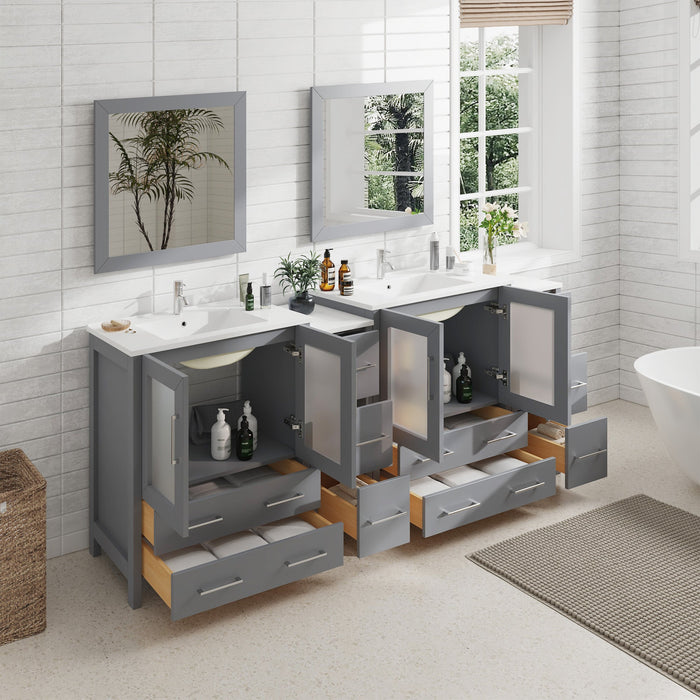 84" Double Sink Modern Bathroom Vanity Set with White Ceramic Top & Free Mirrors – Large Storage Cabinet with 10 Drawers VA3030-84 - HomeBeyond
