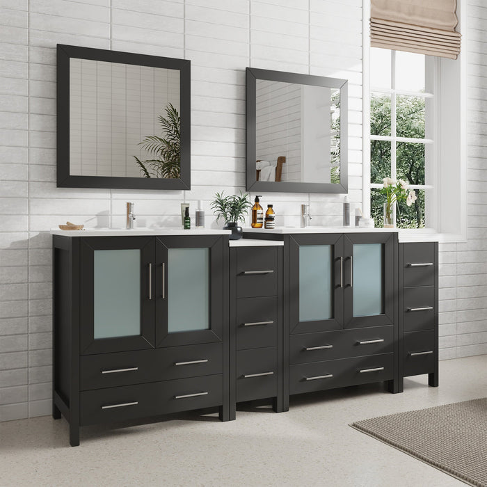 84" Double Sink Modern Bathroom Vanity Set with White Ceramic Top & Free Mirrors – Large Storage Cabinet with 10 Drawers VA3030-84 - HomeBeyond