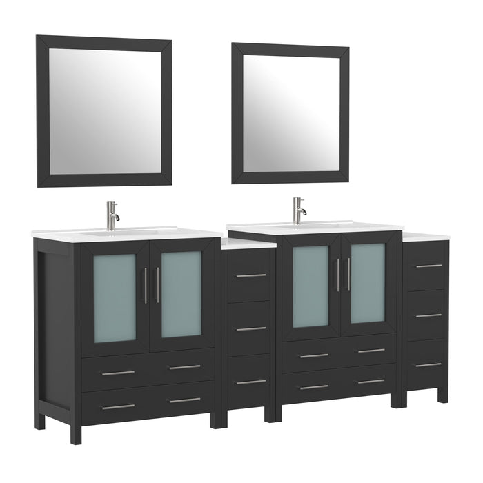 84" Double Sink Modern Bathroom Vanity Set with White Ceramic Top & Free Mirrors – Large Storage Cabinet with 10 Drawers VA3030-84 - HomeBeyond