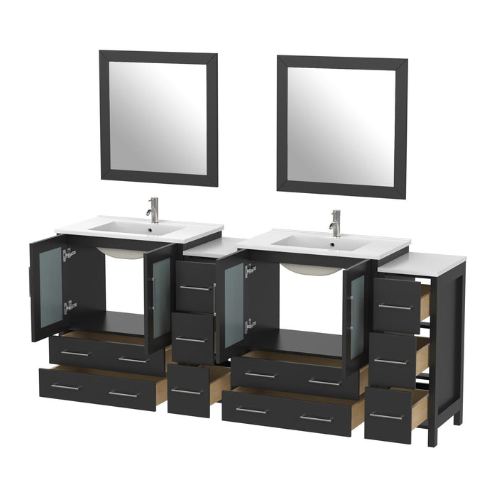 84" Double Sink Modern Bathroom Vanity Set with White Ceramic Top & Free Mirrors – Large Storage Cabinet with 10 Drawers VA3030-84 - HomeBeyond