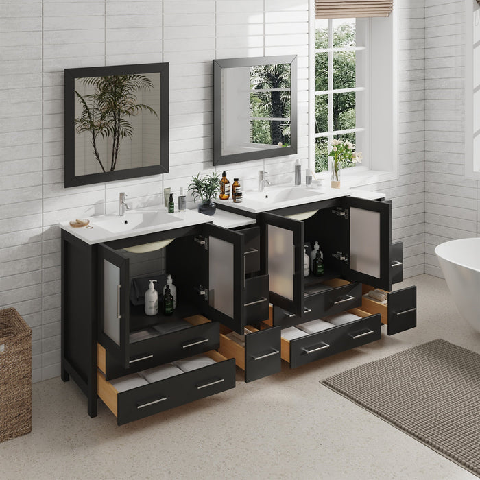 84" Double Sink Modern Bathroom Vanity Set with White Ceramic Top & Free Mirrors – Large Storage Cabinet with 10 Drawers VA3030-84 - HomeBeyond
